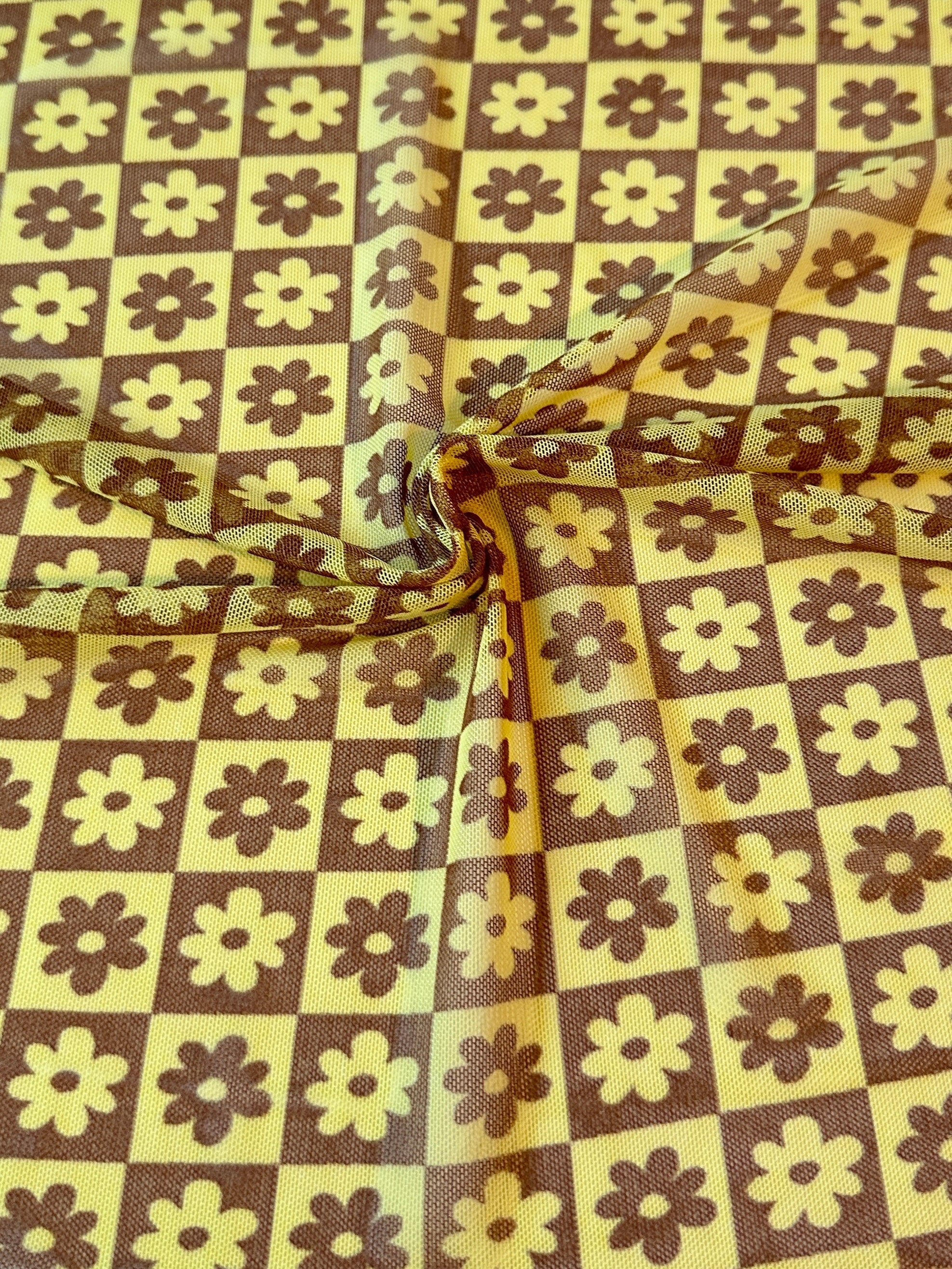 Yellow Floral Checkered Power Mesh - Image 6