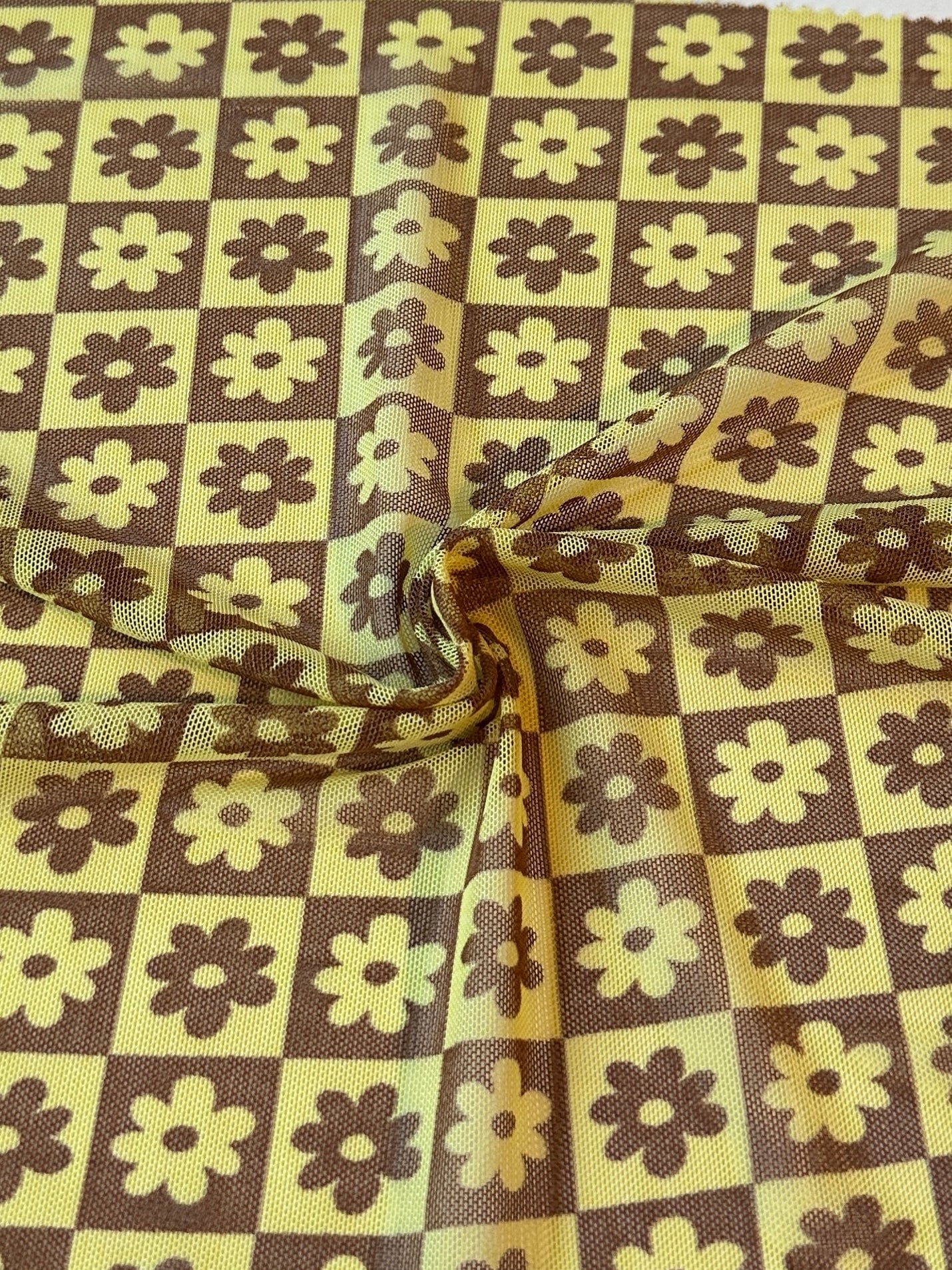Yellow Floral Checkered Power Mesh - Image 7