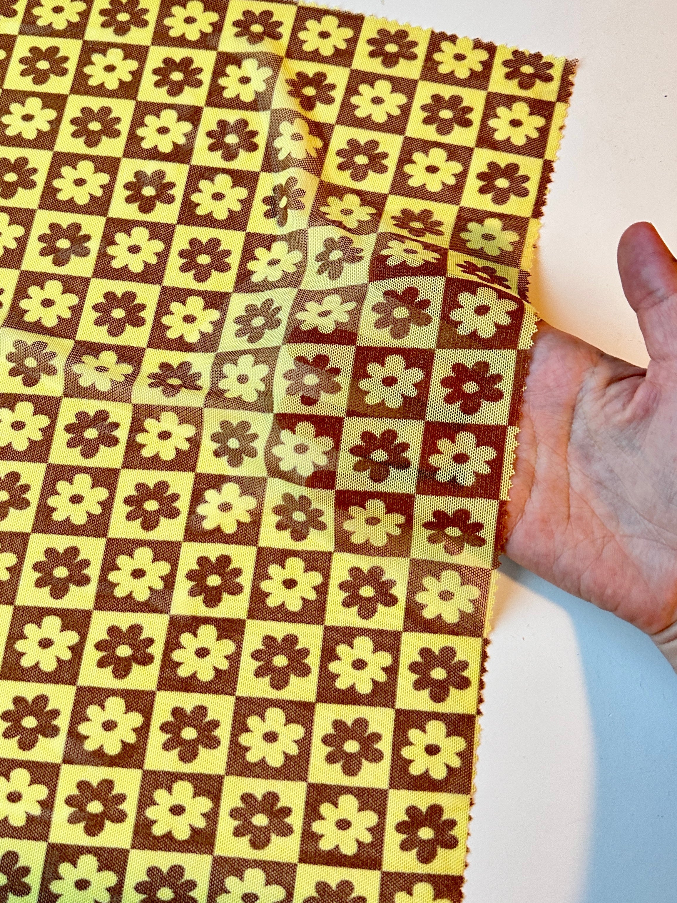 Yellow Floral Checkered Power Mesh - Image 8