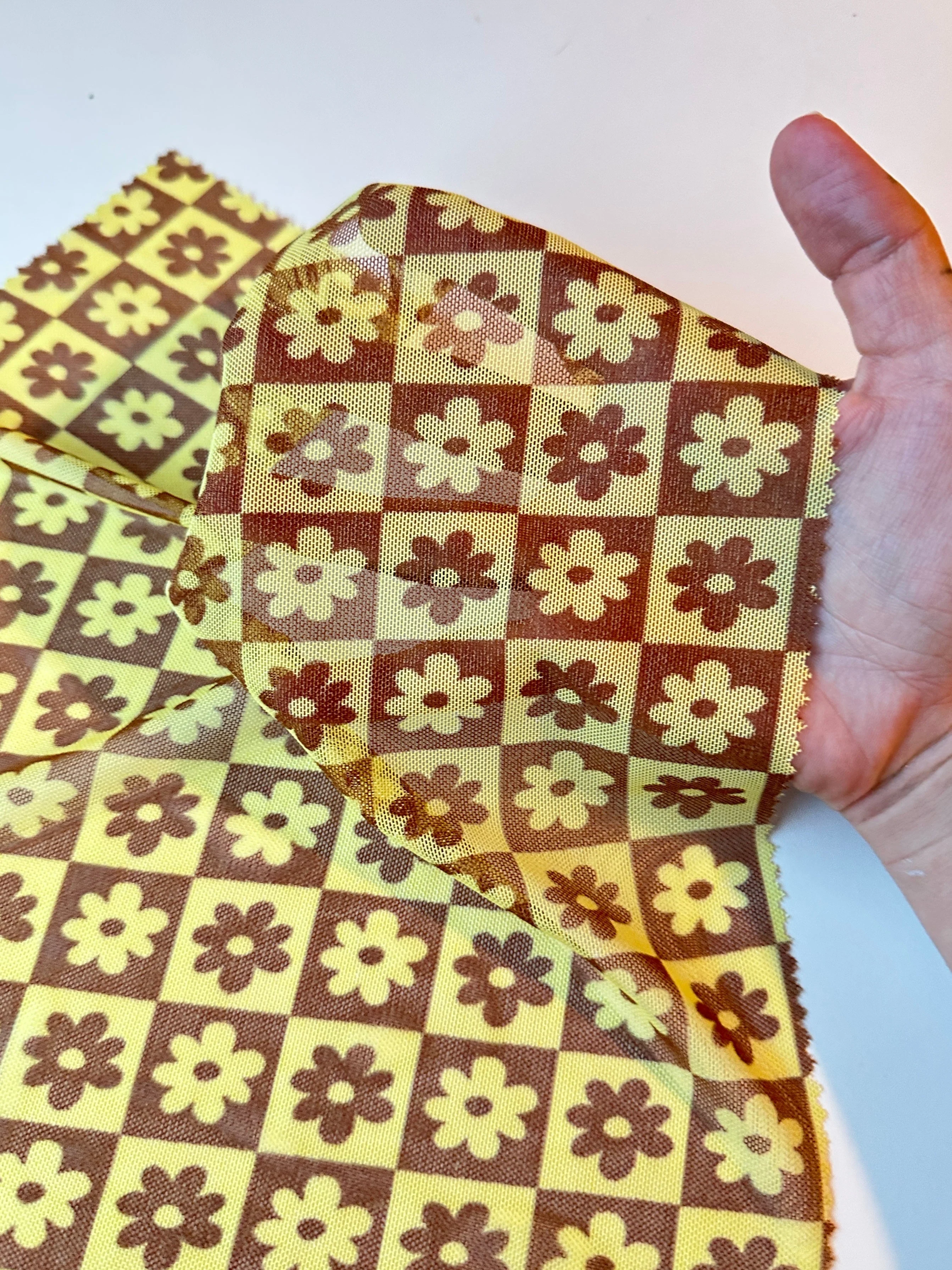Yellow Floral Checkered Power Mesh - Image 9