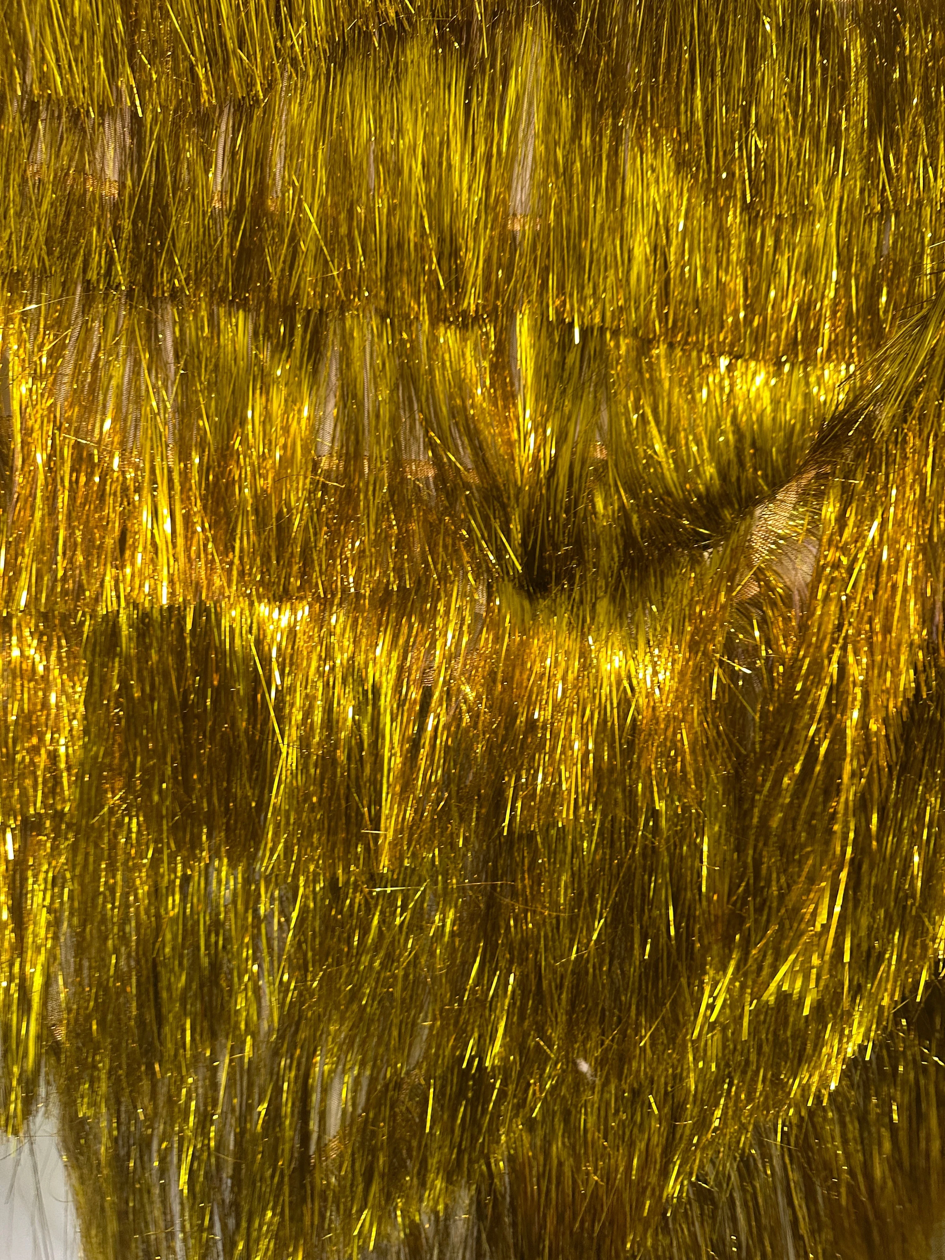 Yellow Gold Fringe Metallic Mesh Base Fabric