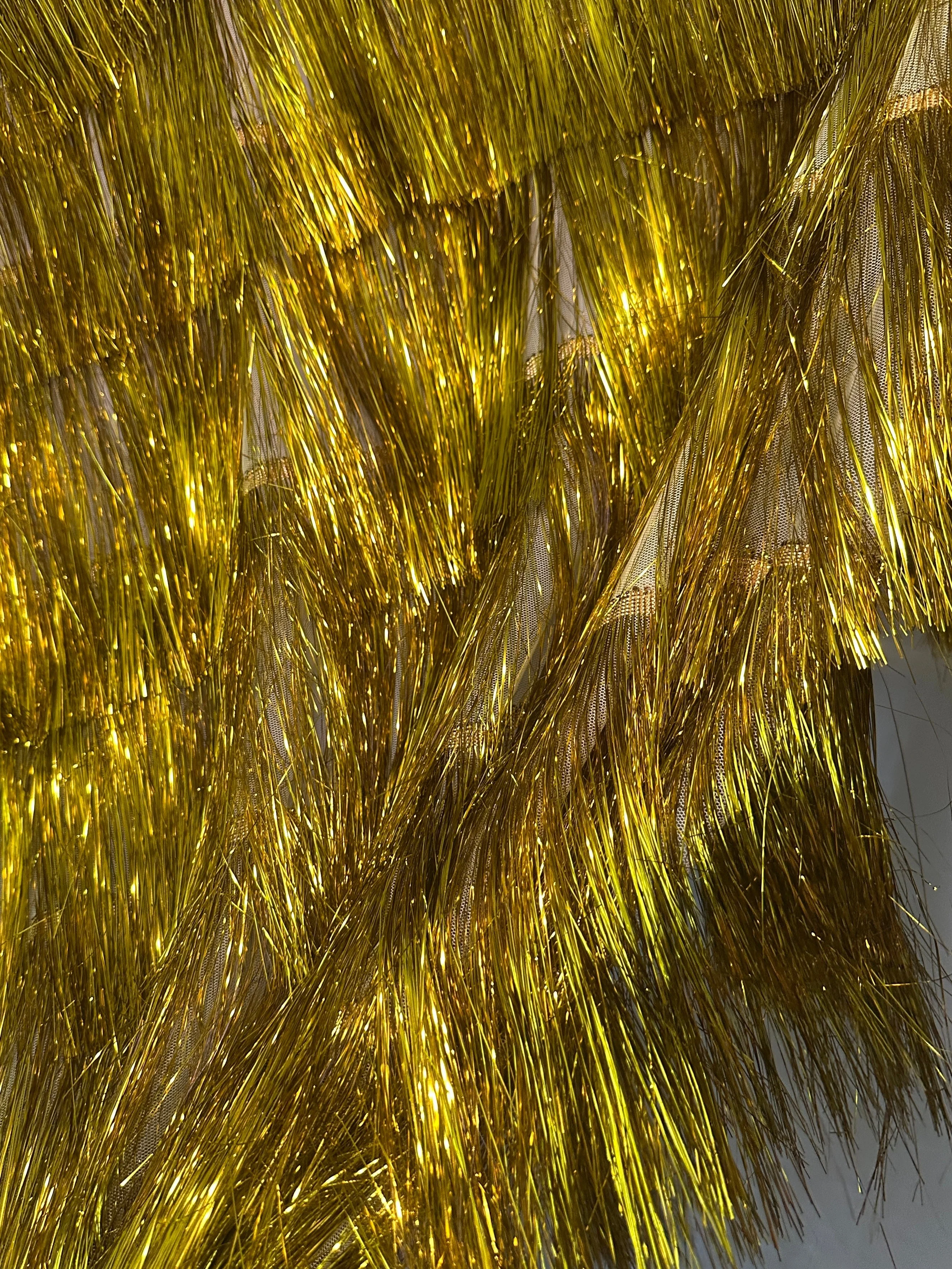 Yellow Gold Fringe Metallic Mesh Base Fabric - Image 2