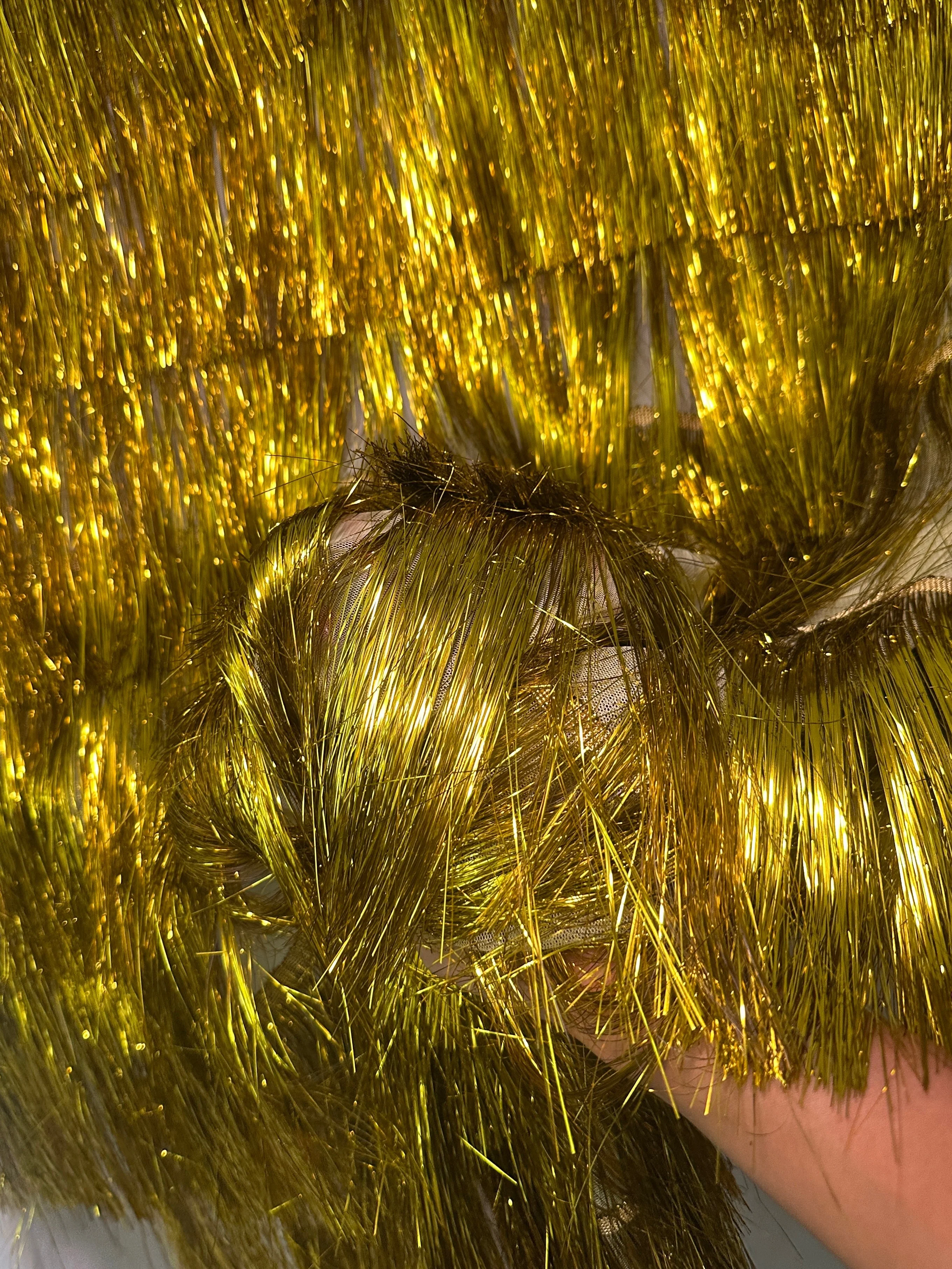 Yellow Gold Fringe Metallic Mesh Base Fabric - Image 3
