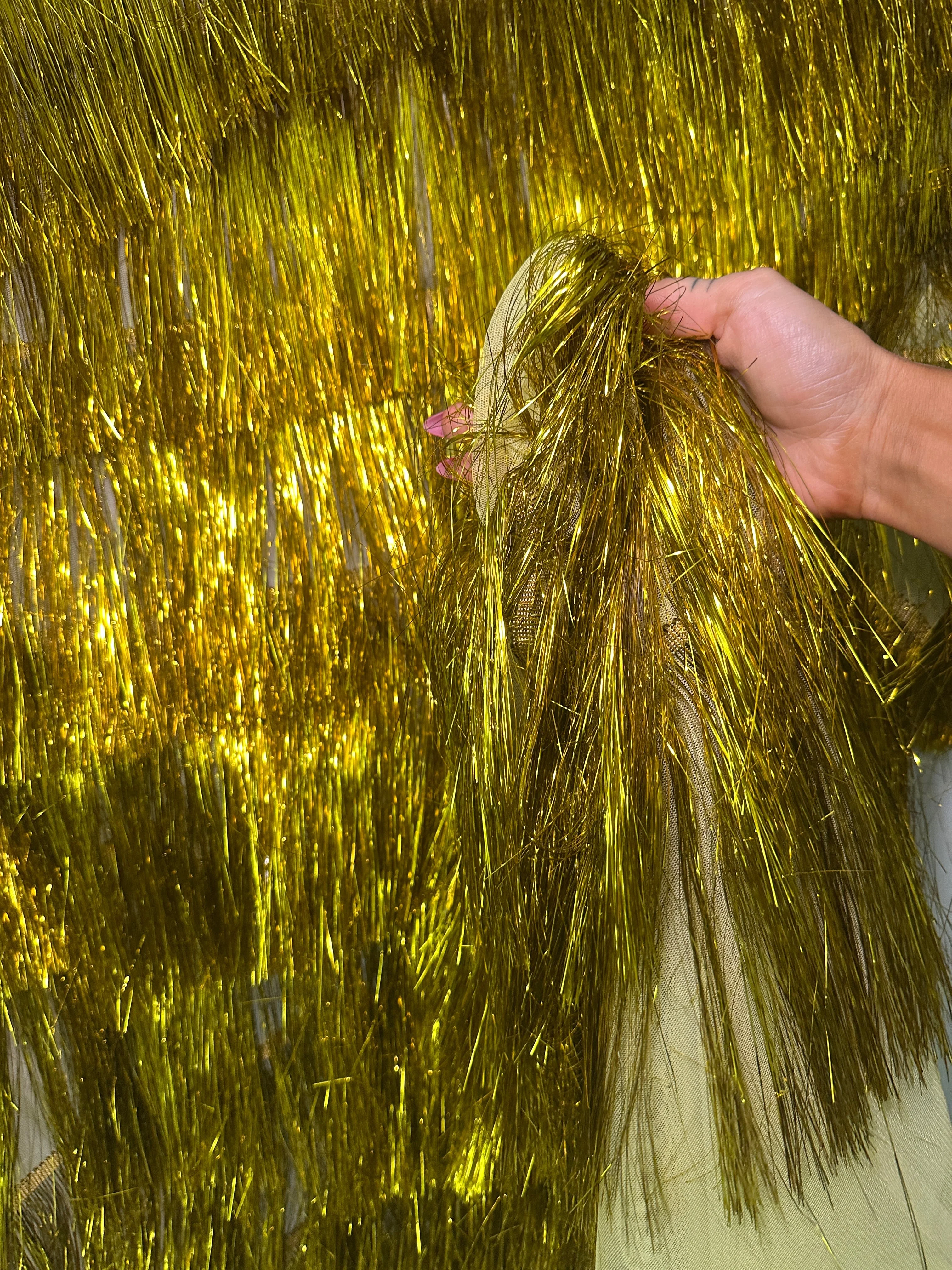 Yellow Gold Fringe Metallic Mesh Base Fabric - Image 7