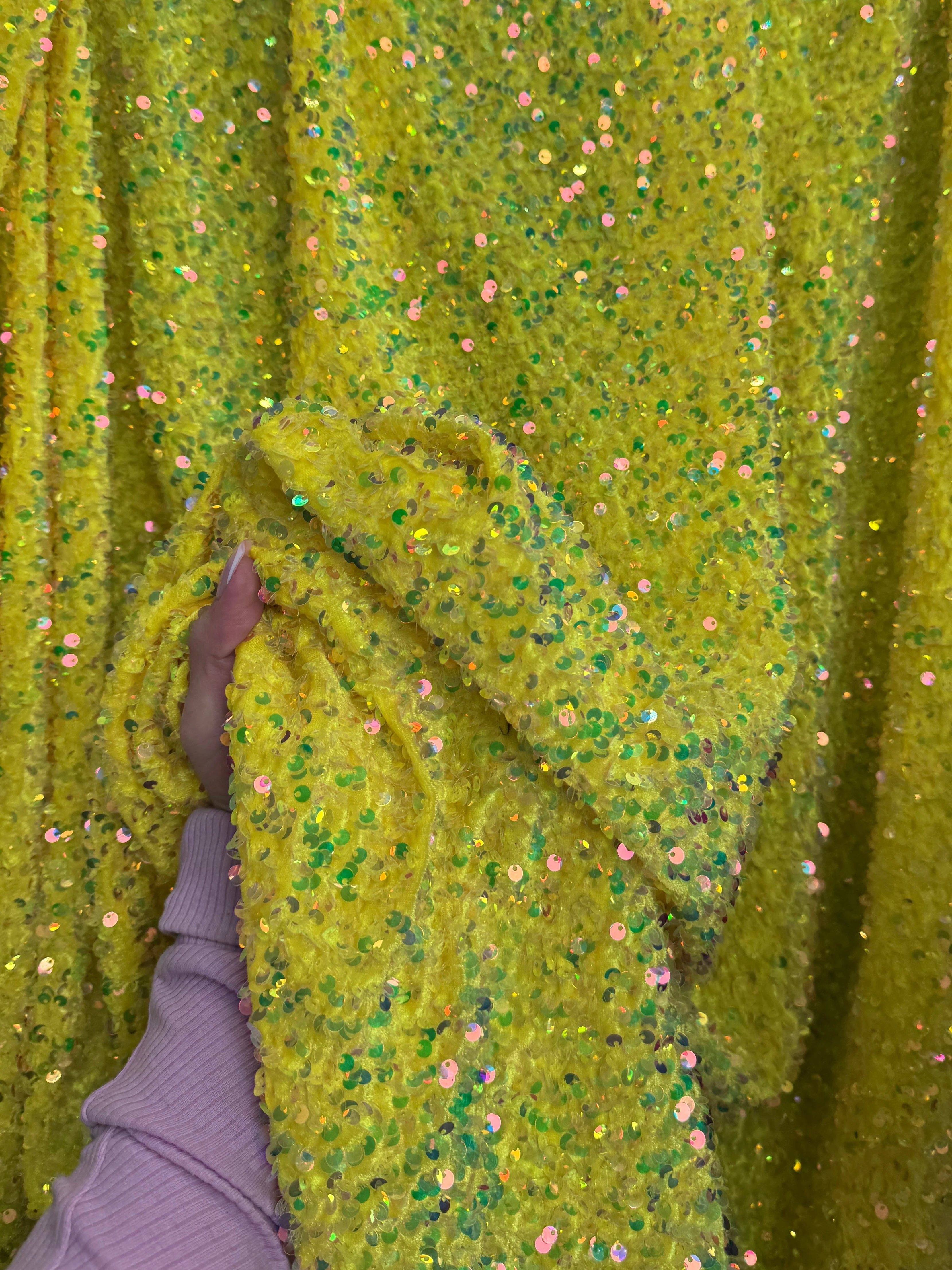 Yellow Iridescent Sequin on Velvet - Image 4