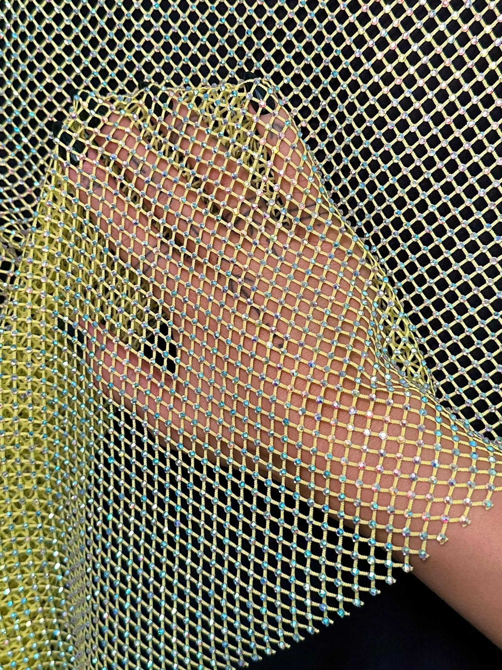 Yellow Rhinestone Diamond Fishnet Mesh - Image 2
