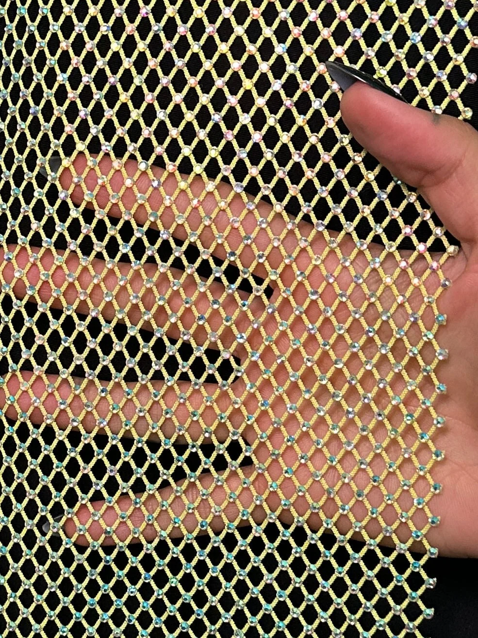Yellow Rhinestone Diamond Fishnet Mesh - Image 6