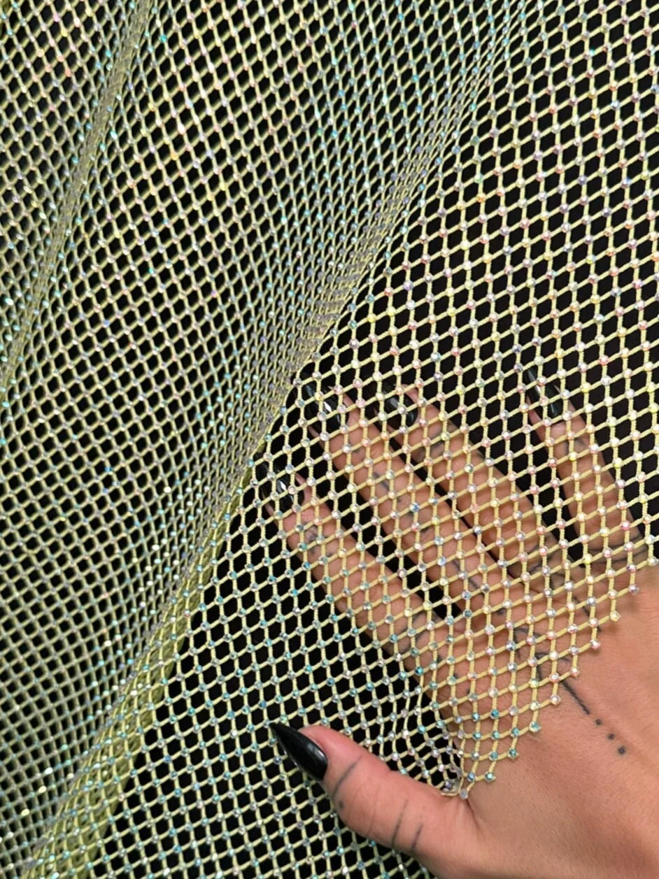 Yellow Rhinestone Diamond Fishnet Mesh - Image 8