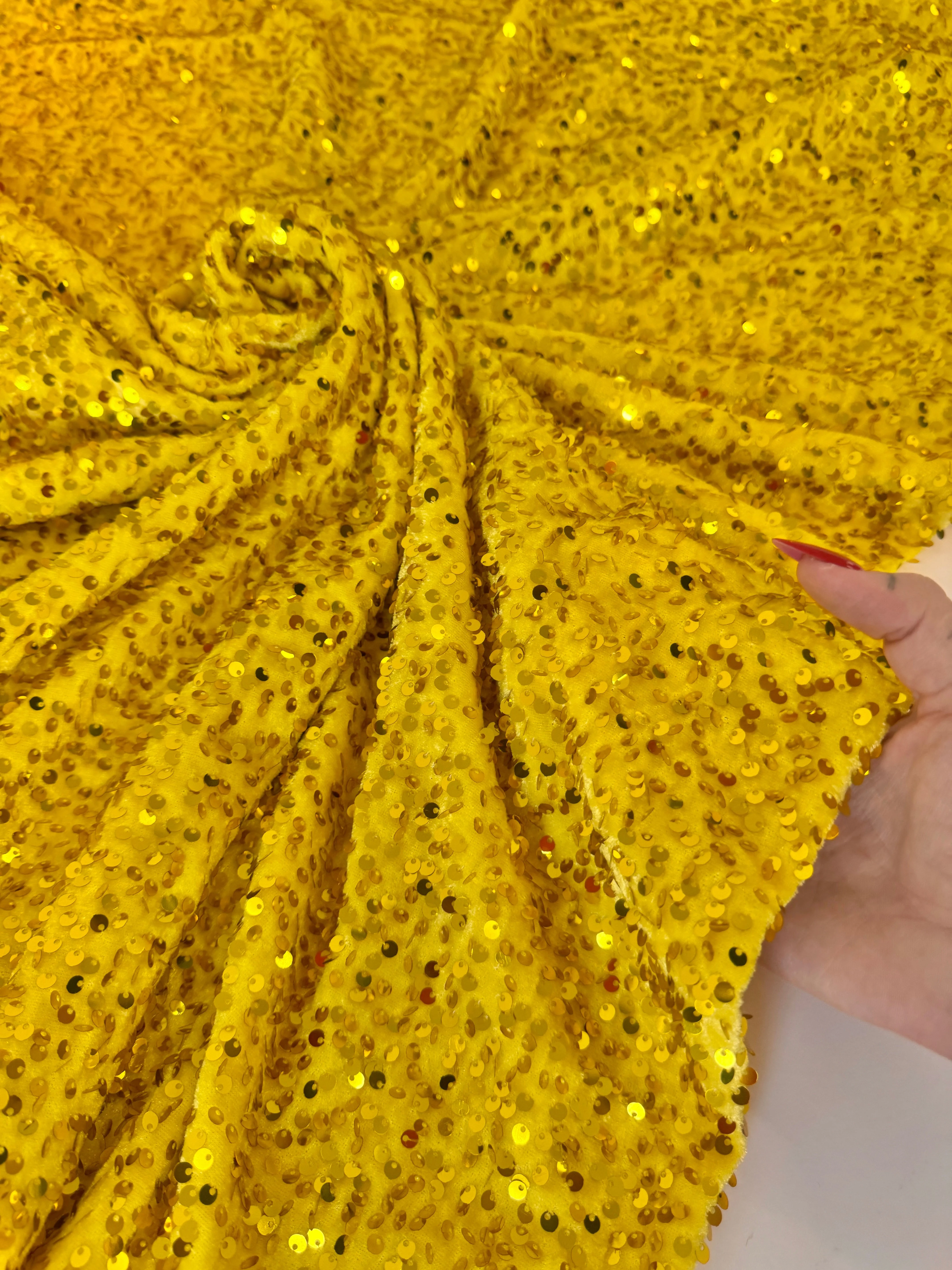 Yellow Sequins Velvet - Image 4