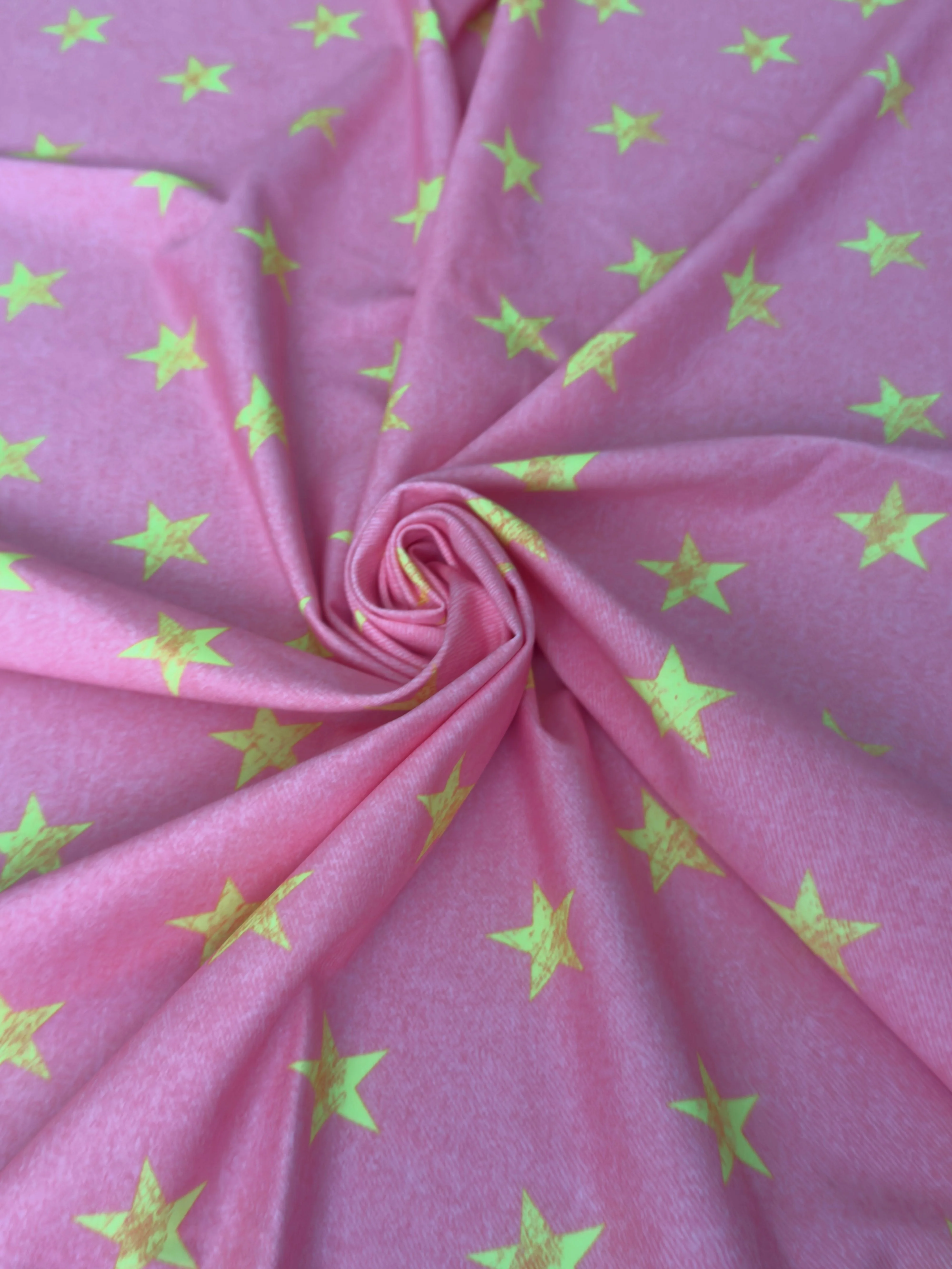 Yellow Stars on Bubble Pink Nylon Spandex