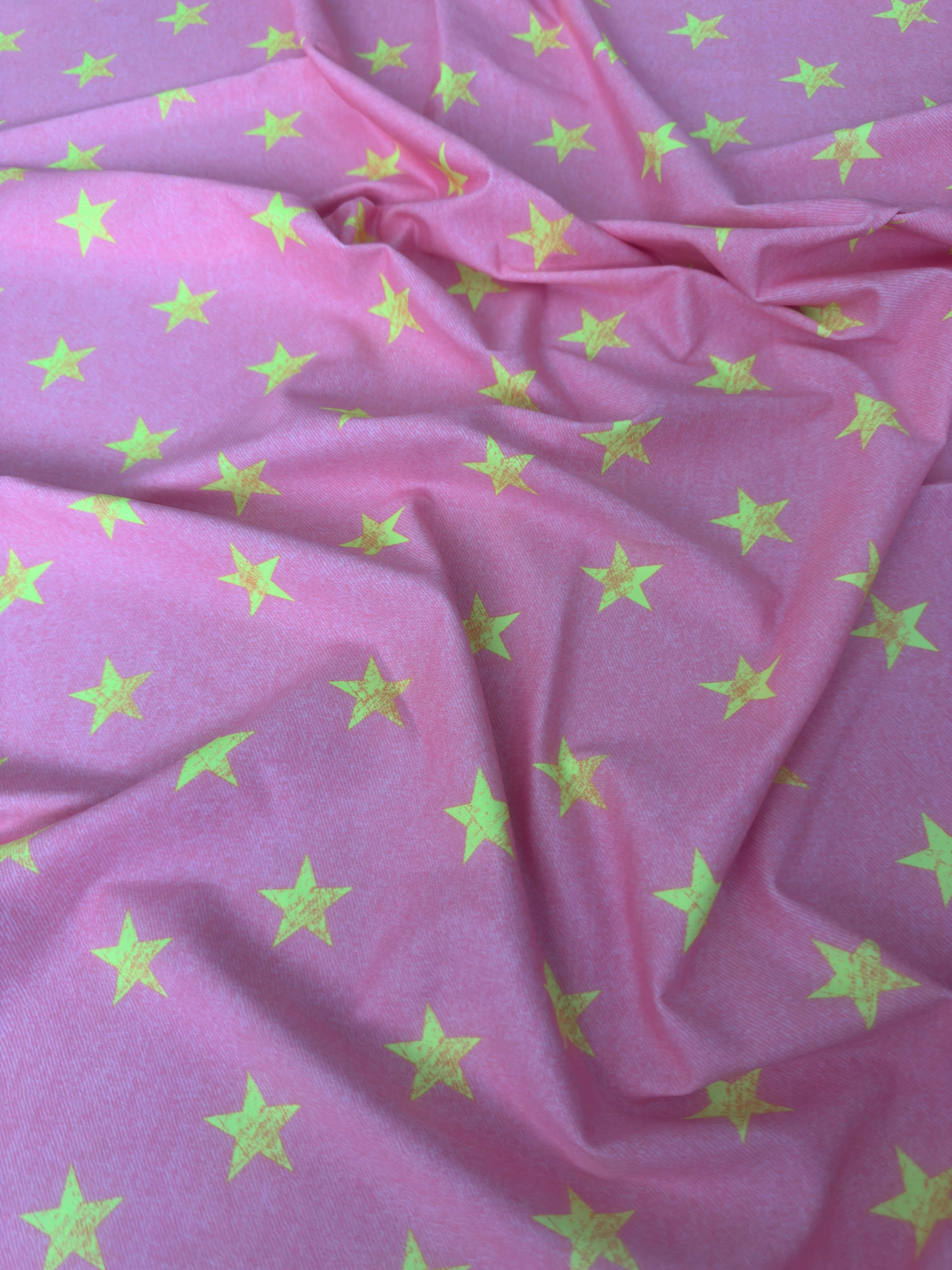 Yellow Stars on Bubble Pink Nylon Spandex - Image 2
