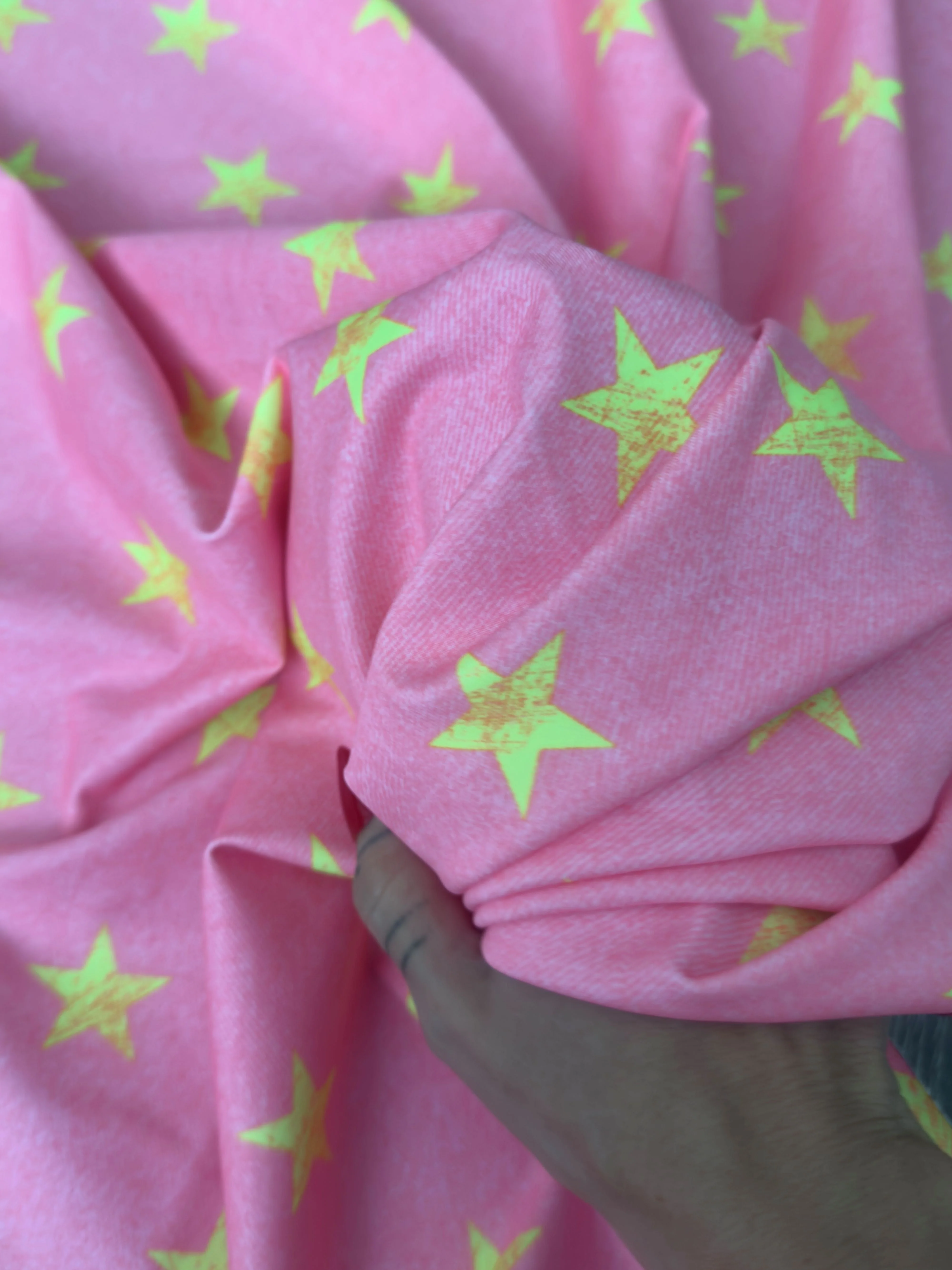 Yellow Stars on Bubble Pink Nylon Spandex - Image 3