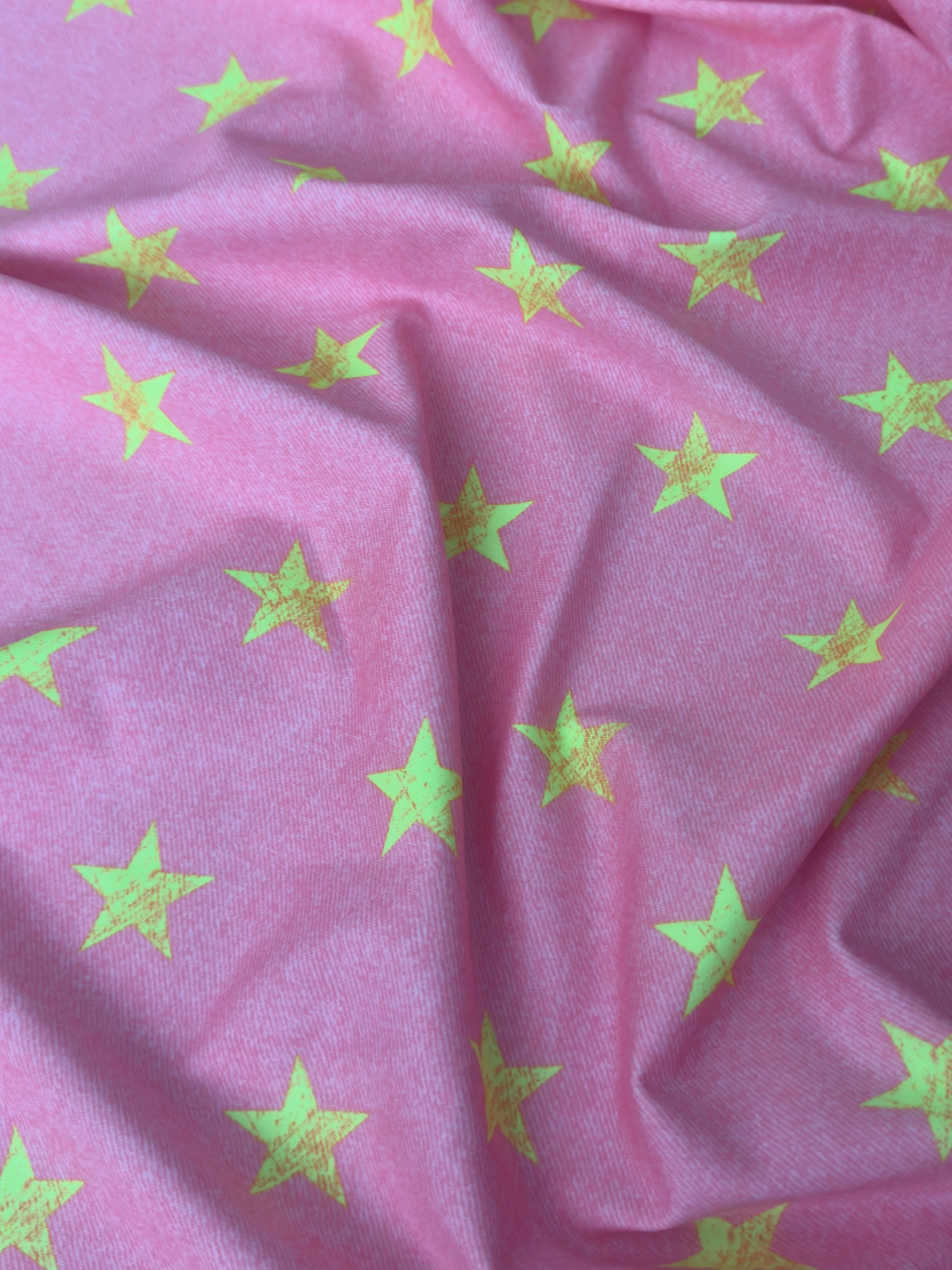 Yellow Stars on Bubble Pink Nylon Spandex - Image 4